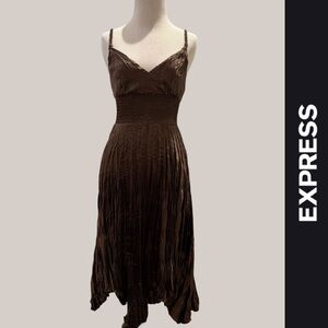 Express Brown Accordion Pleated Satin Midi Dress, Size 2, MSRP $88